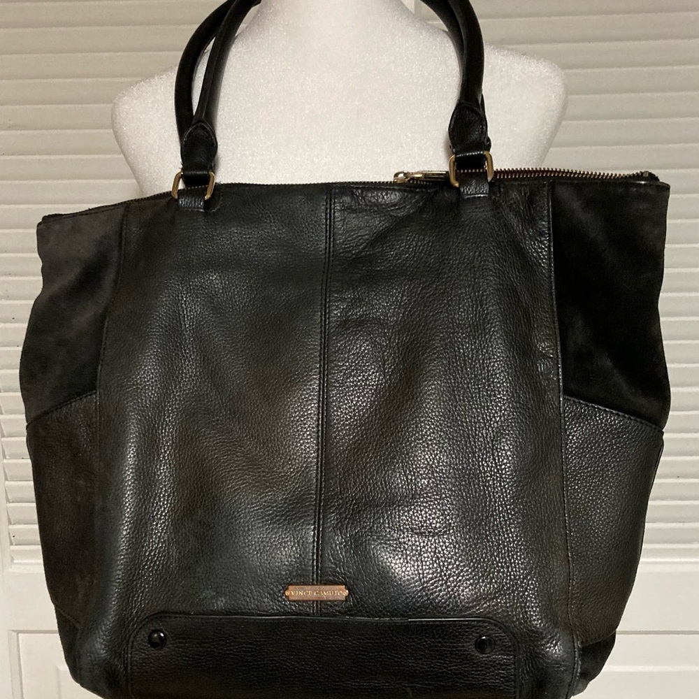 EUC Vince Camuto Black Leather & Suede Satchel/Shoulder Bag - Picture 4 of 10
